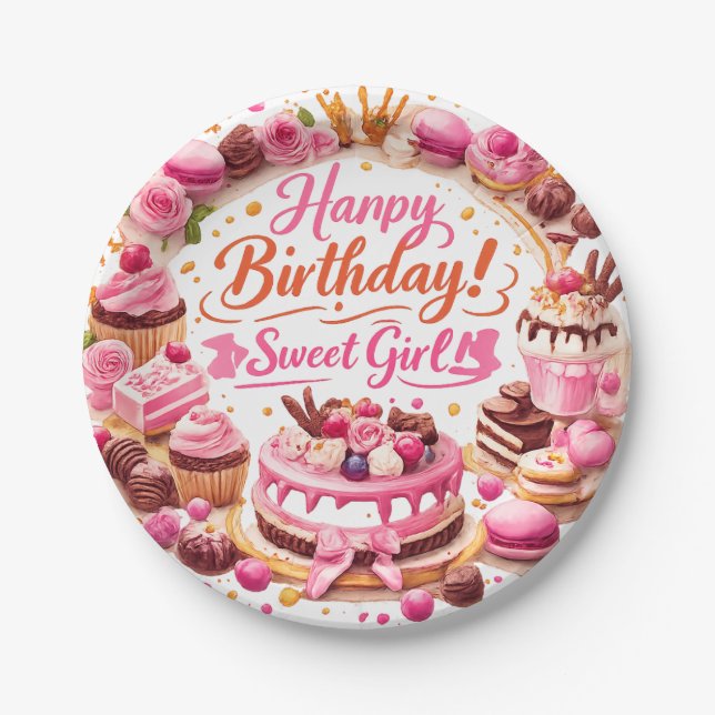 Assiettes En Carton Pink Sweet Girl Birthday Party Paper Plates (Devant)