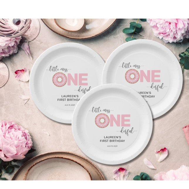 Assiettes En Carton Pink Sweet Little MI 1er anniversaire (Créateur téléchargé)