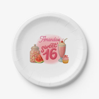 Assiettes En Carton Pink Sweet Sixteen Birthday Paper Plates
