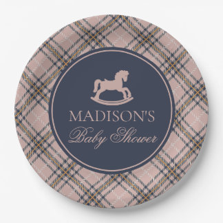 Assiettes En Carton Pink Tartan Plaid Rocking Horse Baby Shower