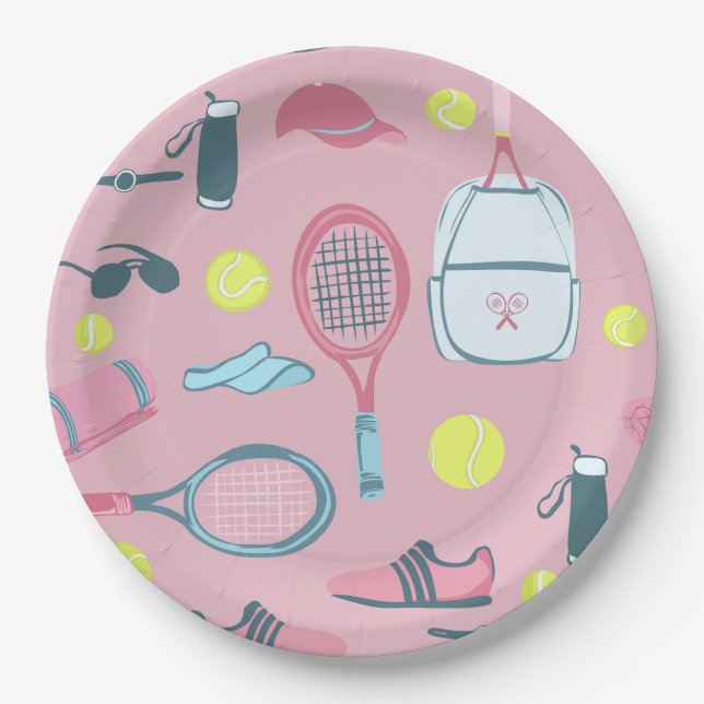 Assiettes En Carton pink tennis racket ball court equipment (Devant)