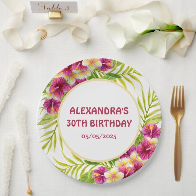 Assiettes En Carton Pink Tropical Luau Floral Birthday Party (Mariage)