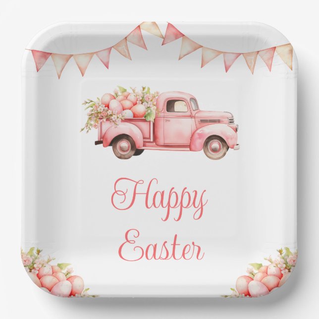 Assiettes En Carton Pink Truck Easter Egg Hunt (Recto)