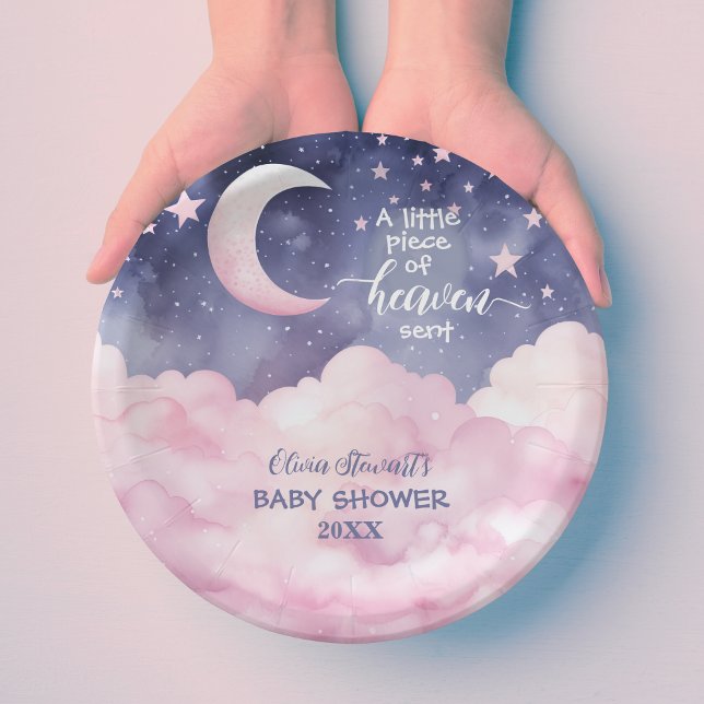Assiettes En Carton Pink Un Petit Morceau Du Ciel Envoyé Baby shower (Créateur téléchargé)