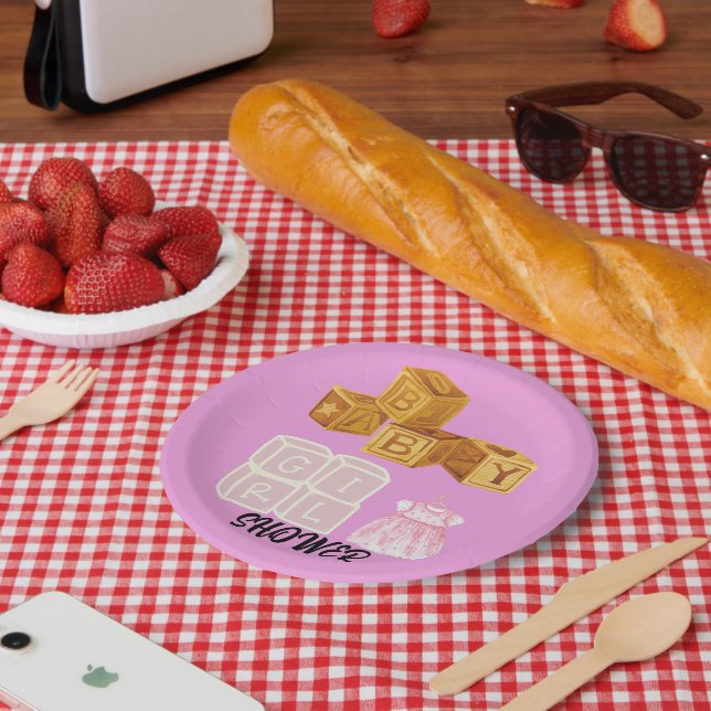 Assiettes En Carton Pink unique bébé fille Dice Baby shower (Pique-nique)