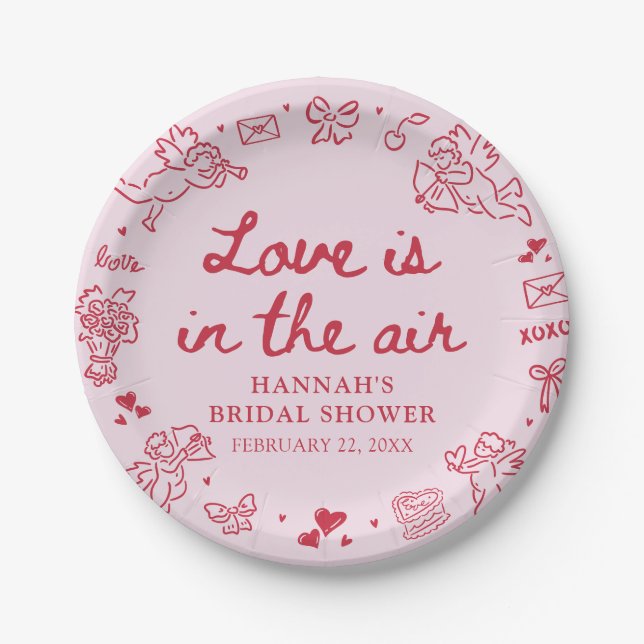 Assiettes En Carton Pink Valentine Love is in the Air Bridal Shower (Devant)