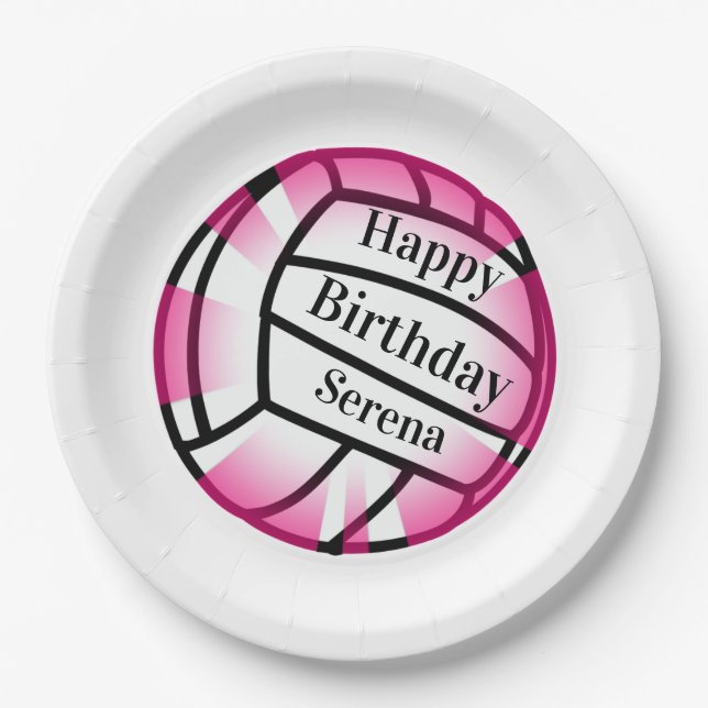 Assiettes En Carton Pink Volleyball Joyeux Anniversaire Custom Paper P (Devant)