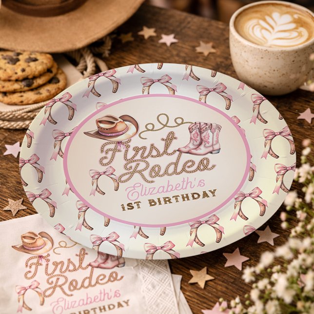 Assiettes En Carton Pink Western First Rodeo Birthday (Pink Western First Rodeo Birthday Paper Plates)