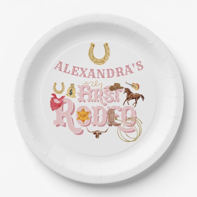 Assiettes En Carton Pink Wild West Premier Rodéo Baby Girl 1er anniver (Devant)