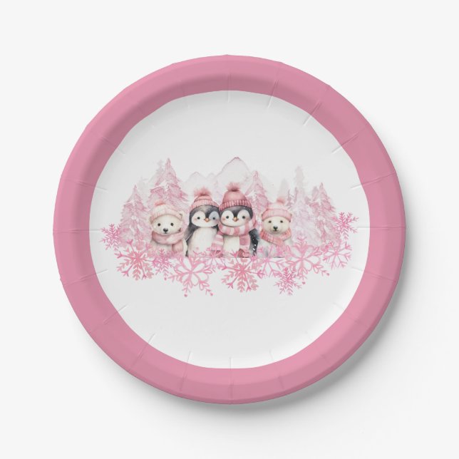Assiettes En Carton Pink Winter ONEderland Plaque en papier (Devant)