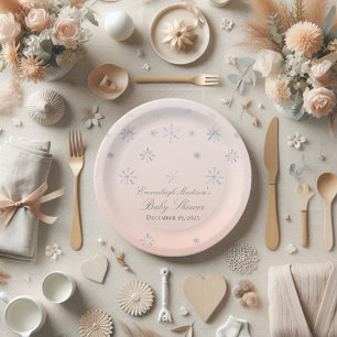 Assiettes En Carton Pink Winter Wonderland Snowflake Baby shower