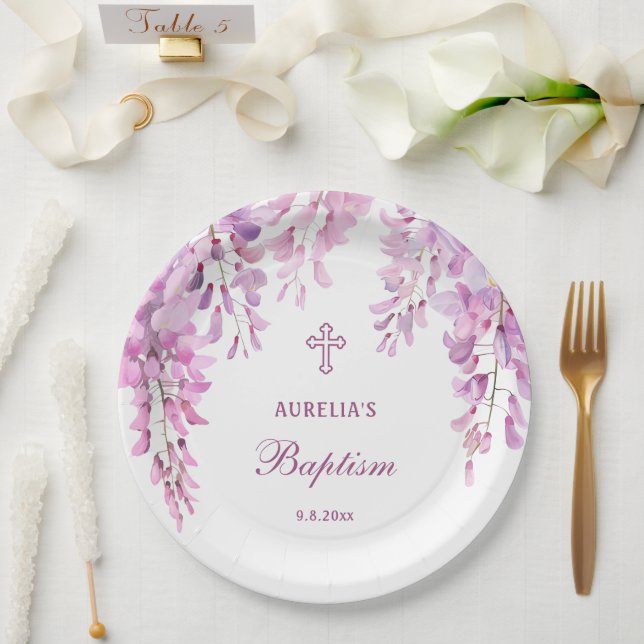 Assiettes En Carton Pink Wisteria Baptism (Mariage)