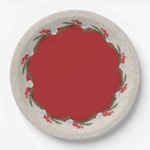 Assiettes En Carton Pins Berries et Fleurs Noël