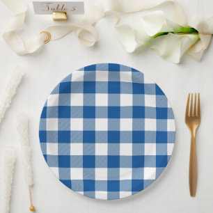 Assiettes En Carton Pique-nique classique bleu et blanc En vichy été