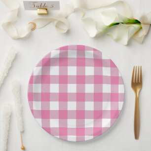 Assiettes En Carton Pique-nique classique rose et blanc En vichy été