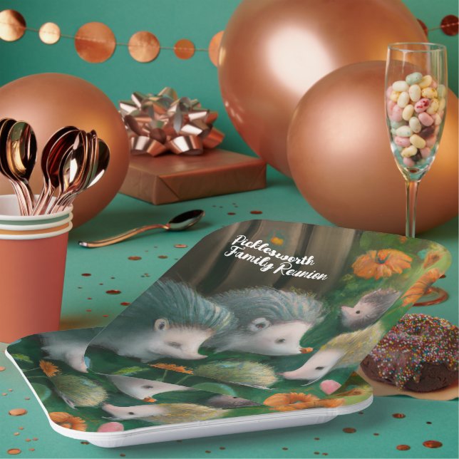 Assiettes En Carton Pique-nique de famille de hérisson dans le jardin (Multi)