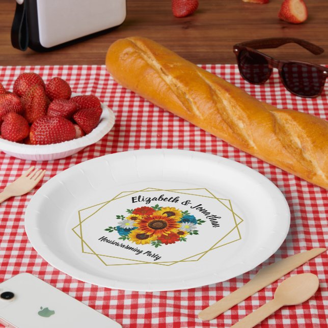 Assiettes En Carton Pique-nique d'été Fleur géométrique (Pique-nique)