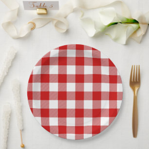 Assiettes En Carton Pique-nique d'été Rouge et Blanc En vichy