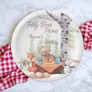 Assiettes En Carton Pique-nique d'ours en peluche boisés animaux fête