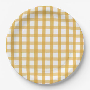 Assiettes En Carton Pique-nique jaune de plaid