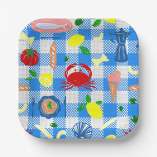 Assiettes En Carton pique-nique méditerranéen au bord de la mer fruits