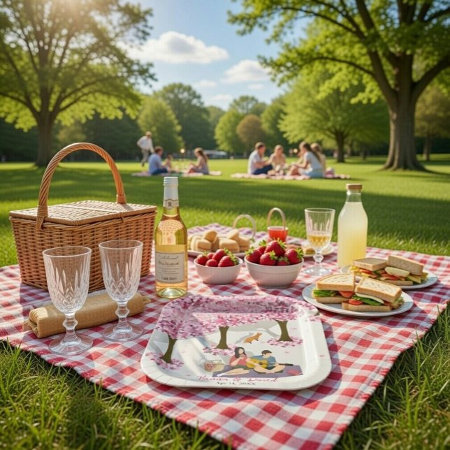 Assiettes En Carton Pique-nique personnalisé sous les fleurs de cerisi (Créateur téléchargé)
