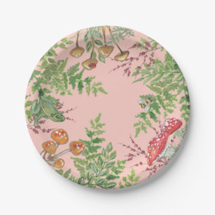 Assiettes En Carton Pique-nique rustique de la grenouille de bois rose