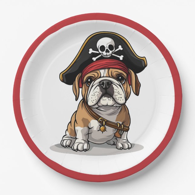 Assiettes En Carton Pirate anglais Bulldog Skull Crossbones (Devant)