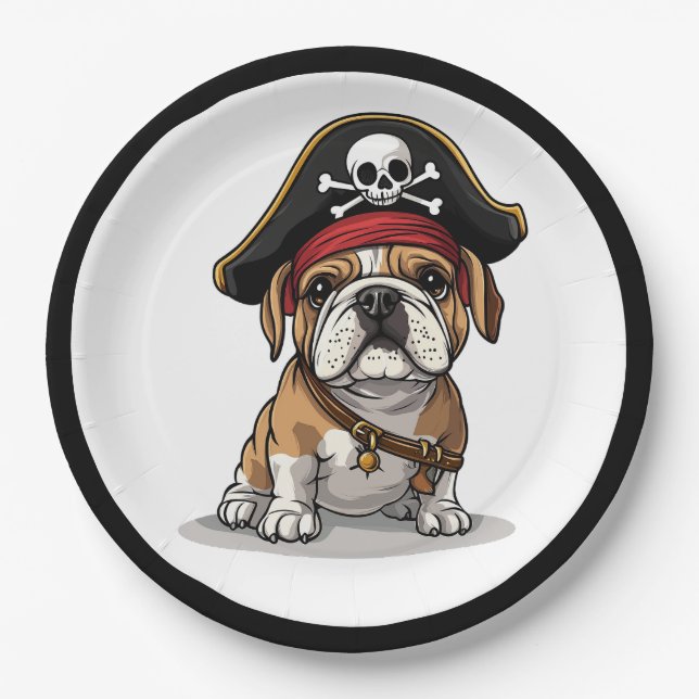 Assiettes En Carton Pirate anglais Bulldog Skull Crossbones (Devant)