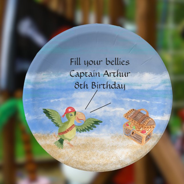 Assiettes En Carton Pirate anniversaire thème fête trésor perroquet (Pirate themed party paper plate)