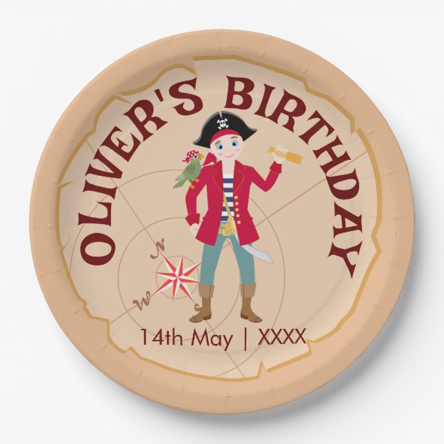 Assiettes En Carton Pirate Boy Treasure Map Amusants Anniversaire Fête (Devant)