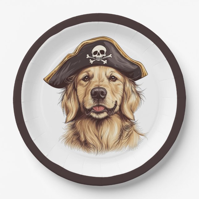 Assiettes En Carton Pirate Golden Retriever Chien Crâne (Devant)