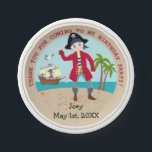 Assiettes En Carton Pirate kid birthday<br><div class="desc">This product is for kids that love pirates and piracy stories. It feesta cute little pirate boy that has arrived on this island with palm trees. There's a pirate ship in the horizon waiting for him to return with a treasure! Seagulls are watching. This product is ideal for a pirate...</div>
