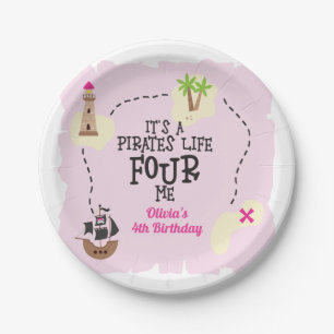 Assiettes En Carton Pirate life FOUR me rose Anniversaire