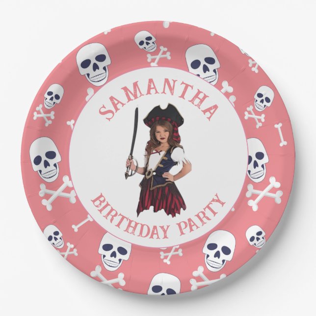 Assiettes En Carton Pirate PINK Girls Skuls Plaques en papier (Devant)