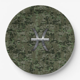 Assiettes En Carton Pisces Zodiac Sign on Woodland Digital Camo Deco