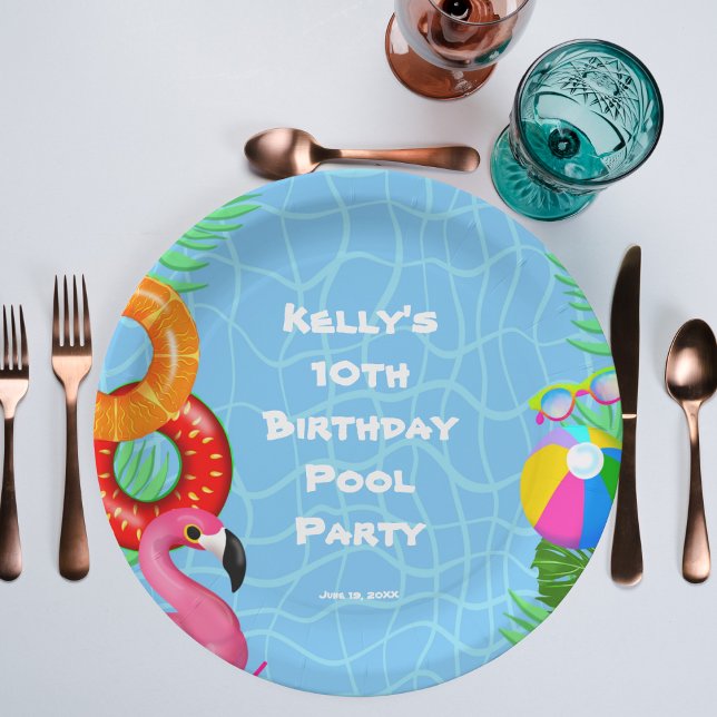 Assiettes En Carton Piscine amusante Piscine Fête Naissance (Make a splash with these vibrant paper plates for your pool party extravaganza!)