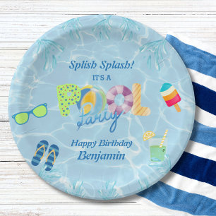 Assiettes En Carton Piscine d'eau pour garçon Fête d'anniversaire