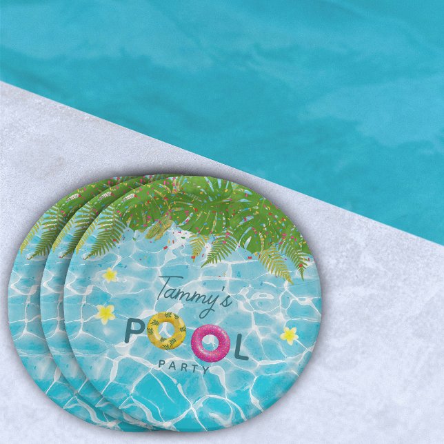 Assiettes En Carton Piscine tropicale Piscine de fête Anniversaire (Tropical Pool Party Swimming Pool Birthday Paper Plates)