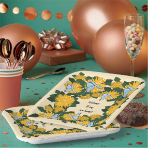 Assiettes En Carton Pissenlit Jaune Papillons Style Botanique