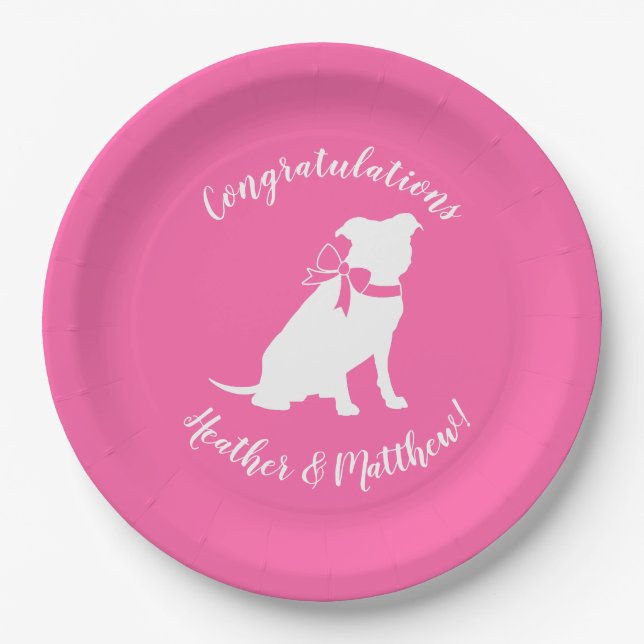 Assiettes En Carton Pit Bull Chien Baby shower rose fille Pitbull (Devant)
