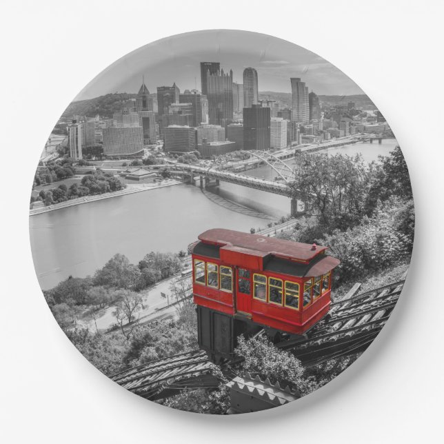 Assiettes En Carton Pittsburgh Steel City Skyline Incline Photographie (Devant)