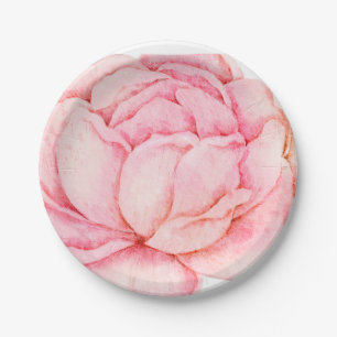 Assiettes En Carton Pivoine Rose Illustrée à la Main