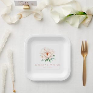 Assiettes En Carton Pivoines Aquarelle aux Tons Douces et Sereins