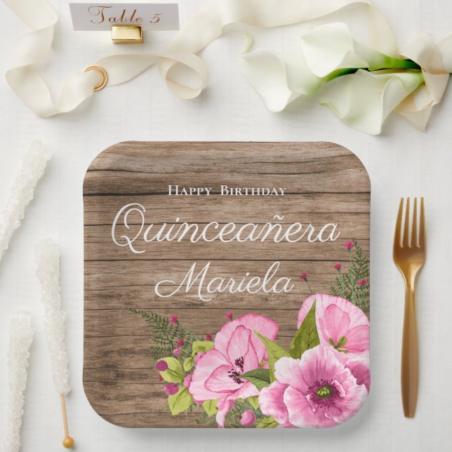 Assiettes En Carton Pivoines Roses Rustiques Quinceañera (Mariage)