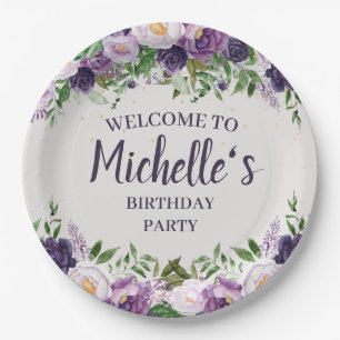 Assiettes En Carton Pivoines violettes Fleurs Bienvenue pour femmes à 