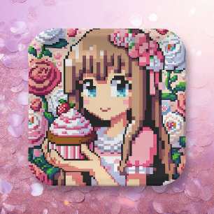 Assiettes En Carton Pixel Art Girl's Pink Birthday Party