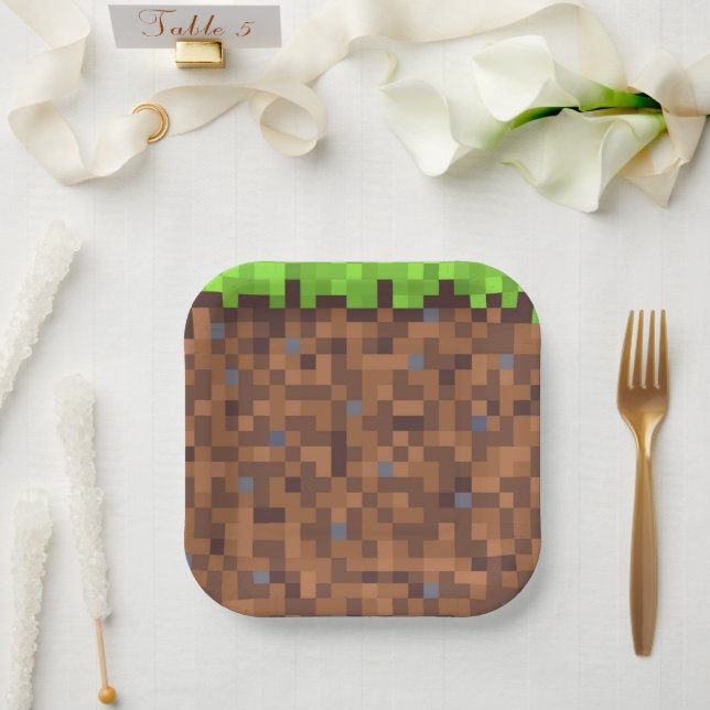 Assiettes En Carton Pixel grass gamer birthday  (Mariage)