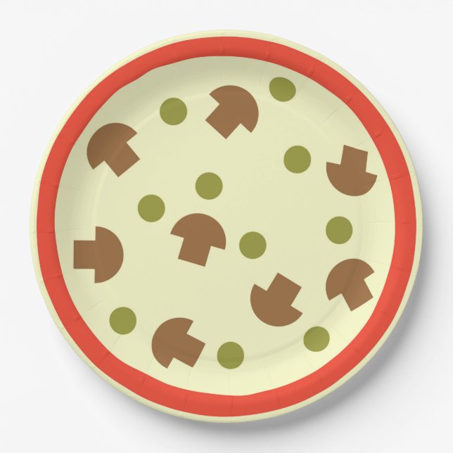 Assiettes En Carton Pizza aux champignons Olives Sauce tomate au froma (Devant)