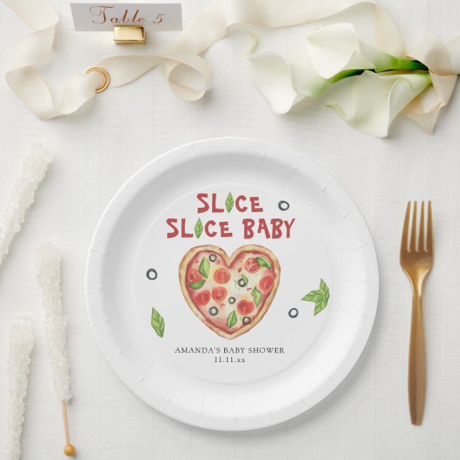 Assiettes En Carton pizza heart watercolor baby shower  (Mariage)